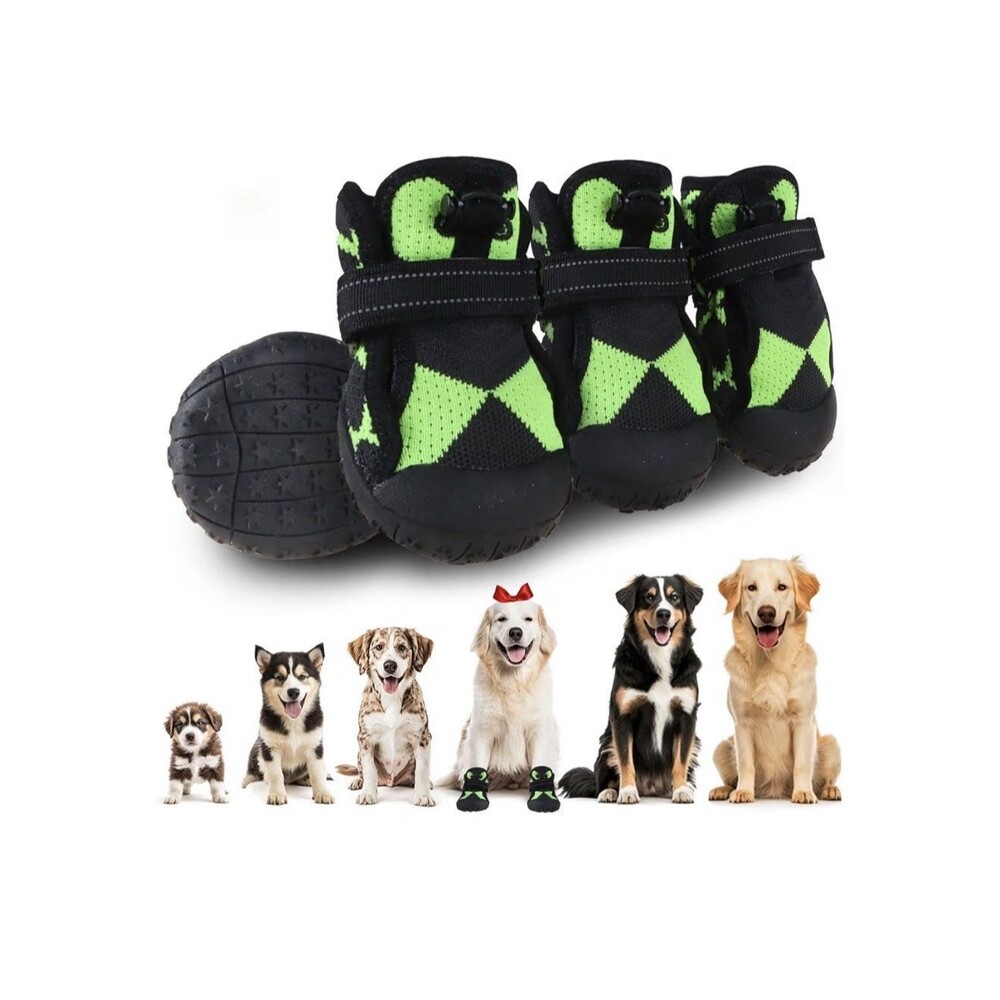 Furmate Dog Boots Waterproof Anti Slip Paw Protectors Size 3 23-33lbs Green NEW